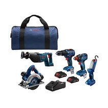 BOSCH GXL18V501B25 18V 5툴 콤보 키트2in1 비트소켓 충격 드라이버렌치 12인치. 해머드릴드라이버 왕복톱 원형톱 LED작업등 및 2개 CORE18V 4Ah 소형