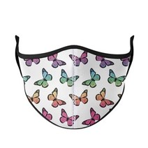 Top Trenz Kids Face Wrap Cloth Reusable Fashion Mask Medium (Ages 8+ to Adult) (Brown Zebra), Rainbow Butterfly