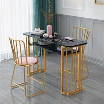 골드프레임 네일테이블 세트 매끄러움 심플 모던, 120 길이 골드 다리 블랙 대리석