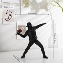 정원소품 조형물 Arsthec banksy 낙서 예술 조각 동상 품 홈 인형 인테리어 액세서리 사무실 룸 선, 미디엄 베이직 블랙
