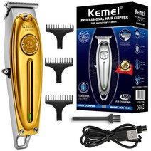 Kemei 전기 헤어 클리퍼 남성용 풀 메탈 트리머 수염 헤어 클리퍼 남성 헤어 커팅 머신 이발사 전문 KM-1949, 골드 상자