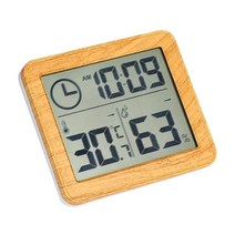 측량기 측정기데스크탑 장식용 LCD 디지털 온도 및 습도 측정기 우드 그레인 전자 시계 온습도계 기상, 01 Beige