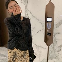 스팽글니트 반짝이 펄 니트 가을 탑 여성의 얇은 모헤어 스웨터 느슨한 바람 스팽글 중공 오버 셔츠 짧은 섹션