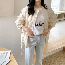 오슈 심플 베이직 반폴라 블루종 허리 스트링 야상점퍼