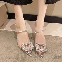 DarjinQD 큐빅 여름 하이힐 스틸레토 은색 빅사이즈화