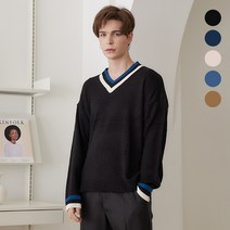 댄디무드 배색 쓰리 브이넥 니트
