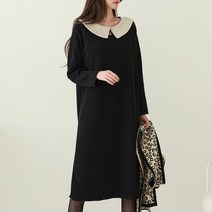 시크루즈 레멀 둥근 카라 배색 루즈핏 원피스 BDOE641