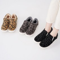 [슈플랜] 레오파드 호피 겨울 퍼 슬립온 밴딩 스니커즈 털 운동화 3cm S-0310-1