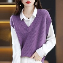 반집업 맨투맨 브이넥 여성용 우아한 솔리드 컬러 심플 올 매치 스웨터 조끼 v 넥 민소매 숙녀 가을 캐주얼 풀오버 따뜻한 니트 조끼