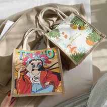 여자 나들이 데이트룩 가방 아트 픽쳐 사각백 데일리백 여성 사각 캔버스 편한 손가방미니가방