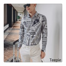 티피 남성 길거리 패션 트렌드 프린트 헤어 스타일리스트 캐주얼 플라워 셔츠