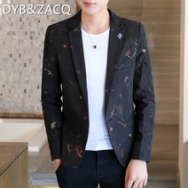 남성 청소년 정장 재킷 멋진 검정색 개성 패턴 패션 자기 재배 단일 서양 비즈니스 캐주얼 작은 정장 jac