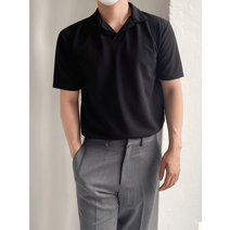베이직 여름 미니멀 오픈 카라 반팔 티셔츠_(4color)