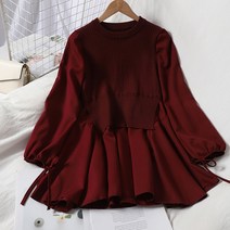 룰루스 러플 니트 O-넥 슬림 스위트 플리츠 드레스