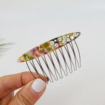 프랑스핀 호피 마블 큐빅 스톤 긴 타원 7 cm 헤어 빗핀