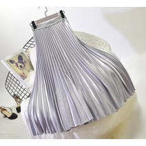플레어롱스커트 여성치마 여성스커트 플리티드 메탈릭 미디 스커트 스트리트웨어 하이 웨이스트 벨루어 핑크 시크 여성용 Saias 가을 SK285 패션
