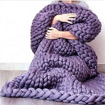 DIY 셔닐 실 Chunky 니트 담요 북유럽 손으로 짠 던져 소파 의자 장식 따뜻한 원사 사진 소품, [09] 100x200cm, [09] purple