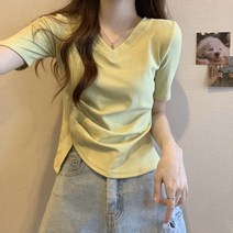 여성 브이넥 반팔티 여름 슬림핏 이너티셔츠