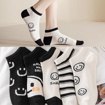 워더미 여성용 블랙 스마일 스니커즈 단목양말 5켤레 W528