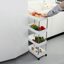 트레이 세탁실수납장 틈새수납선반 슬림 매대 이동식트롤리 BB915 틈새선반 주방 정리, 중형 3단
