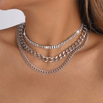 여성 볼드 체인 큐빅 레이어드 초커 목걸이 A502