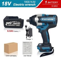 Kamolee1800 NM 하이 토크 90Ah 9000mAh 브러시리스 전기 임팩트 렌치 마끼다 18V 배터리용, 미국+One6.0AH BAT Carton