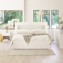 레이 3단 멀티 서랍형 LED 침대 매트리스 세트 싱글 슈퍼싱글 더블 퀸, 파워본넬 쟈가드, 레이 3단 서랍형 (화이트) 더블