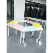 다각형 5변 그룹 초중학생 합치 원목 6변 마름모 창의 조합 퍼즐 의자 회의 책상과 레슨 상담모둠 활동 테이블 사다리꼴, 이중. 160*80