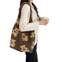 저렴한 부드러운 플러시 캔버스 토트 숄더백 여성용 귀여운 만화 곰 무늬 핸드백 토트백 책 가방