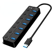 USB 허브 3.0 4 7 포트 고속 멀티 스플리터 전원 어댑터 스위치 LED 표시기 노트북 Pc 컴퓨터 액세서리, 검은색