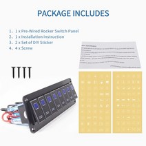 판넬스위치 램프 명판 로커 스위치 패널 12v 24v onoff 토글 스위치 제어 패널 led 조명 스위치 보트 자동 자동차 해양 atv utv 금속 재료, 8 갱 블랙