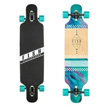 FISH SKATEBOARDS 104.1cm (41인치) 다운힐 롱보드 스케이트보드 덱 8겹 캐나다 단풍나무 컴플리트 크루저 프리 스타일, green trace