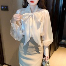 왕리본블라우스 블라우스 카라 타이 리본 쉬폰 가을
