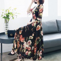 여름 비치 보헤미안 원피스 쉬폰 오버핏 잔꽃 룩-99583