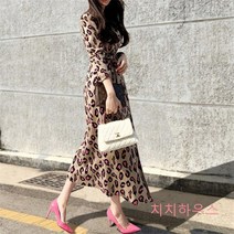 호피 원피스 핫핑크 레오파드 앞트임 랩 롱원피스 결혼식 하객룩 피로연 돌잔치 엄마 원피스