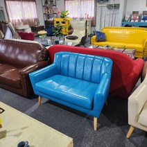 [MOVINS](2P- SF1005) 레트로 원목 가죽 2인용 소파 4종, 블루