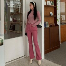 여자 부츠컷 레트로 분홍색면바지 스프링 스판 팬츠