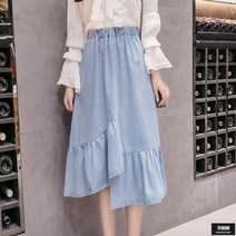 가바바 여성 빅사이즈 미디스커트 프릴포인트와 트임으로 있으면 손해 안보는 캐주얼 데님치마 G63745