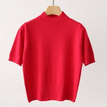 제니트 여성 슬림핏 반폴라 데일리룩 베이직 5부소매 니트 비빈반목반팔