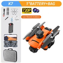 입문용 촬영용 미니 드론 K7 프로페셔널 카메라 2022 년 신형 드론 5G 와이파이 4K HD LED 조명 2.4, 10 Orange 720P 1B