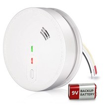 SITERWELL Hardwired 상호 연결된 연기 탐지기 9V 백업 배터리가 있는 광전자 경보기 테스트/무음 버튼이 화재 GS517 1팩175330, 1-PACK