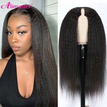 [레브] 인모 연습용 가발 u v part wig human hair no Leave out kinky straight wig human hair wig for women v, 26인치, v 파트 150 밀도, 자연스러운 색상