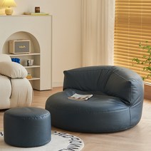 미드샌추리 1인용 원룸 소형 싱글 소파 가죽 침실 거실 미드센추리 포인트 인테리어 의자, 14.다크 블루 + 원형 스툴