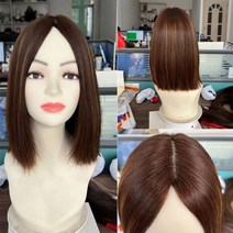 여성컷트머리 앞머리가발 정수리 올림 부분 짧은 밥 인모 가발 여성용 하이라이트 실크 탑 유태인 스트레이트 토퍼 유러피안 헤어 가발282336, Small Cap