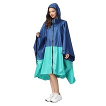 후드와 지퍼가 있는 여성용 스타일리시 방수 레인 판초 컬러풀 프린트 레인코트, blue green