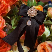 [블링살롱made/국내제작] 여성 엔틱 핸드메이드 로제 볼륨 드롭 브로치 옷 리본 블라우스 코디 연출