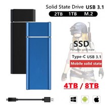 M.2 SSD 모바일 솔리드 스테이트 드라이브 2TB 1TB 저장 장치 하드 드라이브 컴퓨터 휴대용 USB 3.1 모바일 하드 드라이브 솔리드 스테이트 디스크, 8TB, 파란색