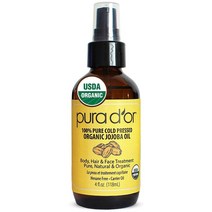 PURA D’OR Organic Jojoba Oil (4oz / 118mL) 100% Pure USDA Certified Premium Grade Natural Moisturizer: Cold Pressed Unrefined Hexane Free Base Carri