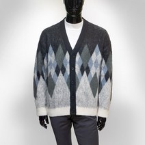 [파렌하이트] 23FW 블루 모헤어 패턴 배색 가디건 / 양말증정