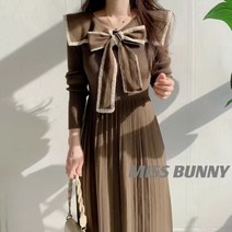 미스버니 레이스 리본 빅카라 니트 롱 원피스